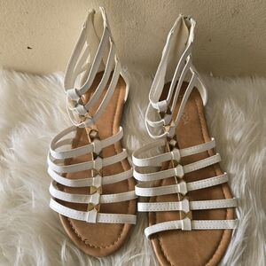 TOP Moda White and Gold Strappy Sandals Size 6 1/2